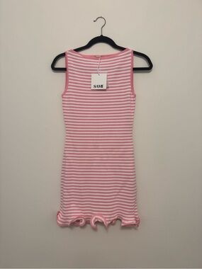 SAME Pink & White Striped Sleeveless Ruffle-Hem Dress